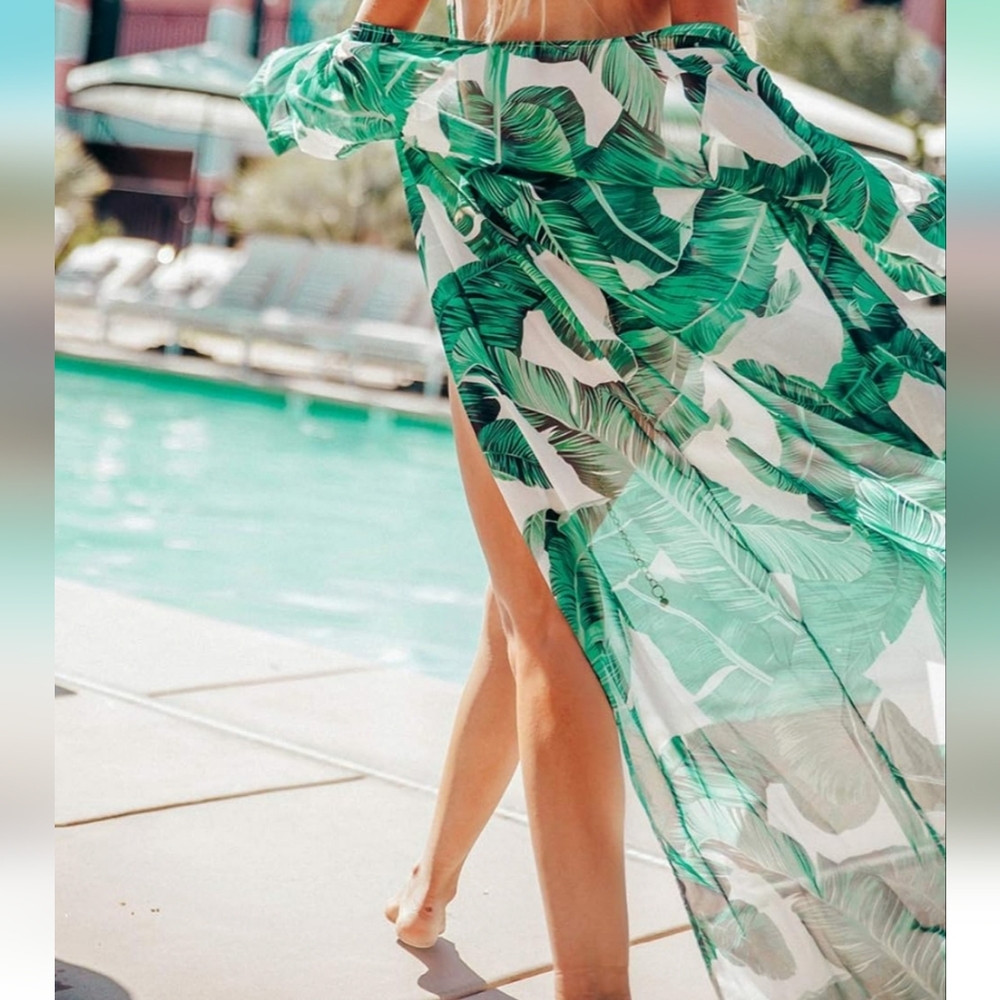 🌹 NWT  Shiphone Tropical Kimono with belt  Duster Cover Beach